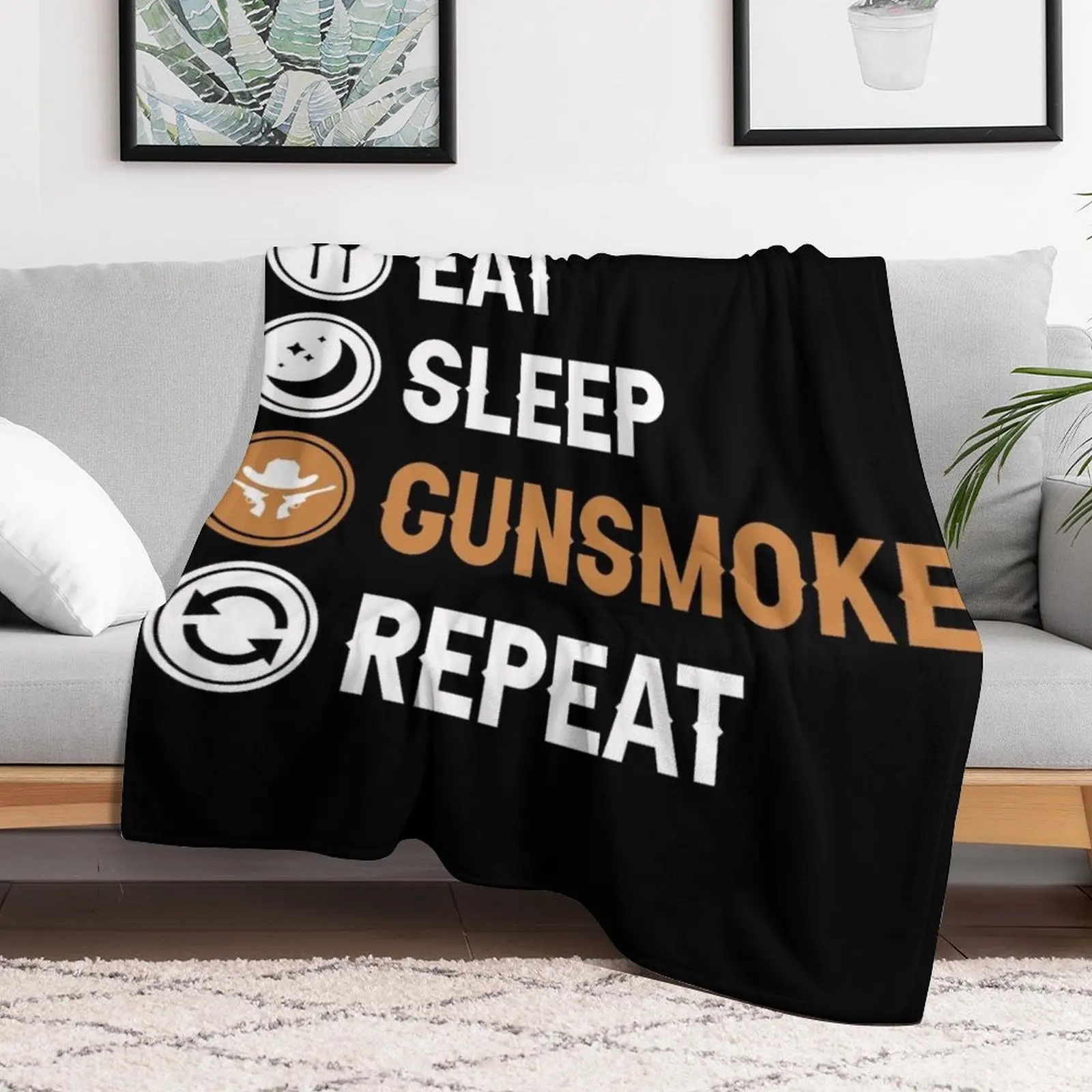 Eat Sleep Gunsmoke Repeat Throw Blanket Tourist Plaid on the sofa Blankets