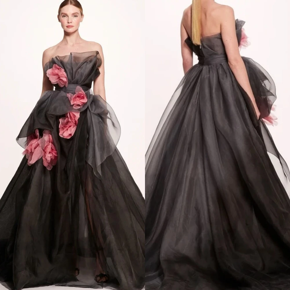 Jiayigong Prom Prachtige Strapless Jurk Bloemen Gedrapeerd Vloer-Lengte Organza Op Maat Gemaakte Gelegenheid Jurken Avond