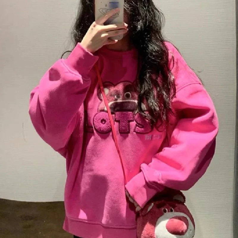 Disney Lotso Sweatshirts Y2K Cartoon Fashion Woman\'s Casual Printed Hooded Sweatshirt Autumn Winter Warm Loose Outdoor Tops Gift