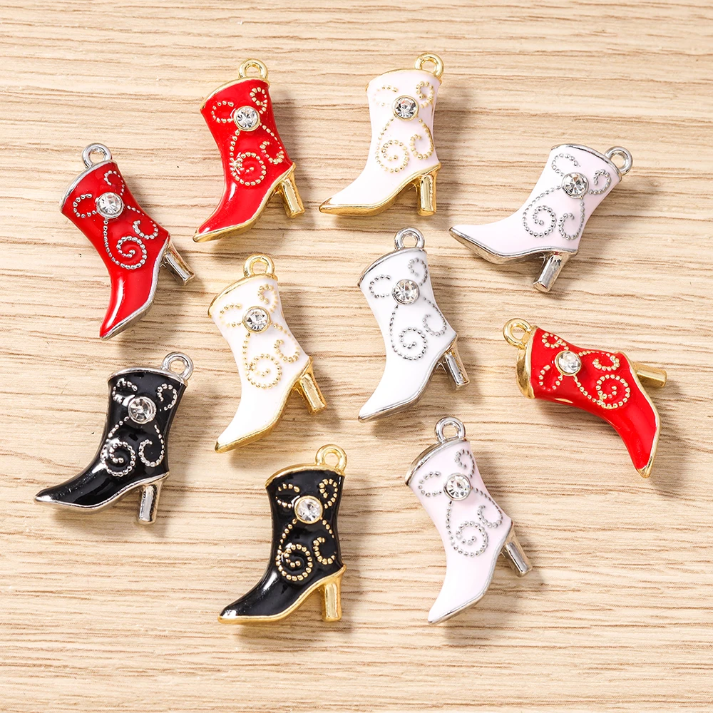 Tusember 5pcs Pretty High-heels Shoes Pendants Riding Boots Charms for DIY Sterling Brand Bracelet Earrings Jewelry Making