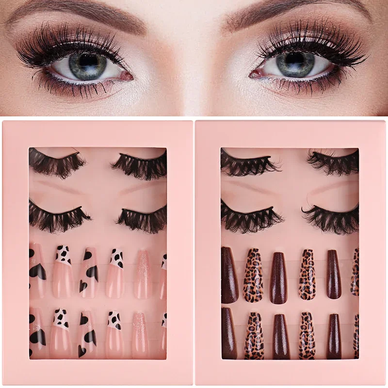 Mink False Eyelash Nail Art Wearable Nail Set Reusable European and American Style Makeup Daily Commuter Set