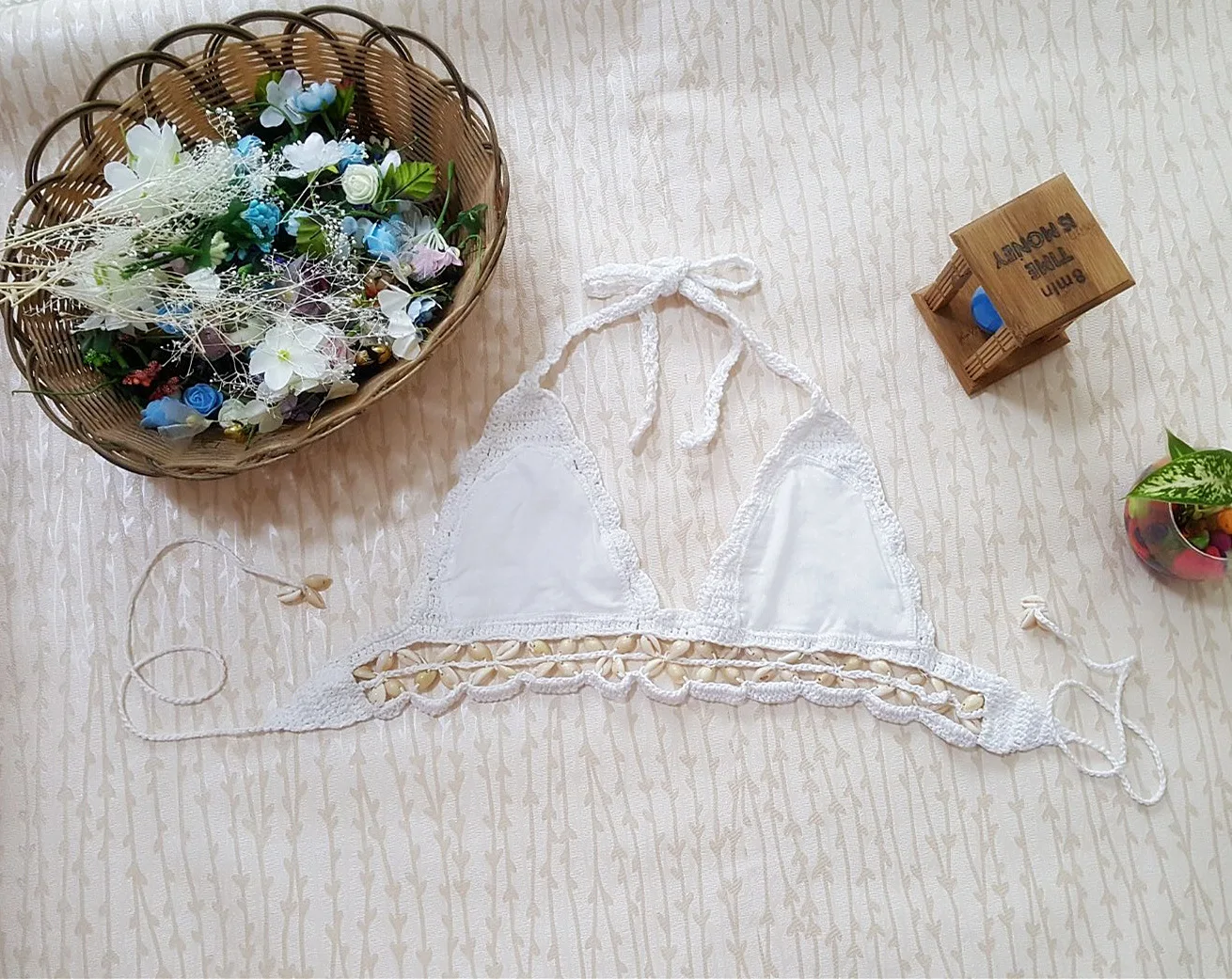 Set Pakaian Dalam Shell Pantai Anyam Tangan Wanita Seksi Musim Panas Mode Eropa dan Amerika/Baju Renang Bikini