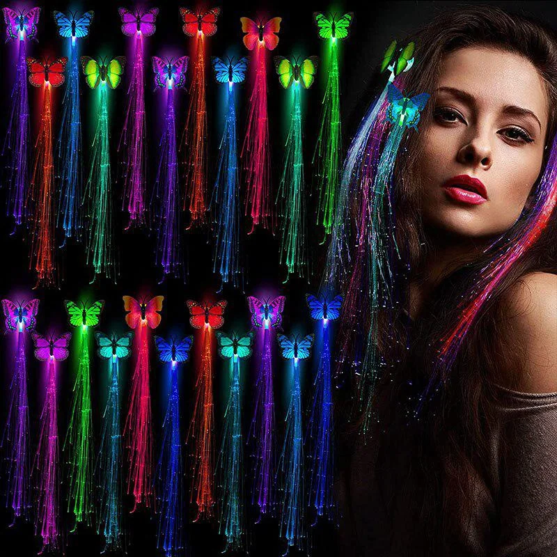 Women Colorful Butterfly Light Braids Barrettes Glowing Flash LED Hair Braid Clip Haripin Wigs Ligth Up Party Hair Accessories