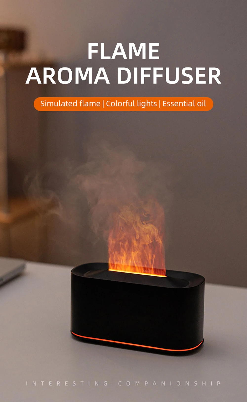 Flammen-Luftbefeuchter, Diffusor für ätherische Öle, 7 Farben, geräuschloser Aromatherapie-Diffusor, 220 ml, Kaltnebel-Luftbefeuchter für Zuhause und Schlafzimmer – Detail 1