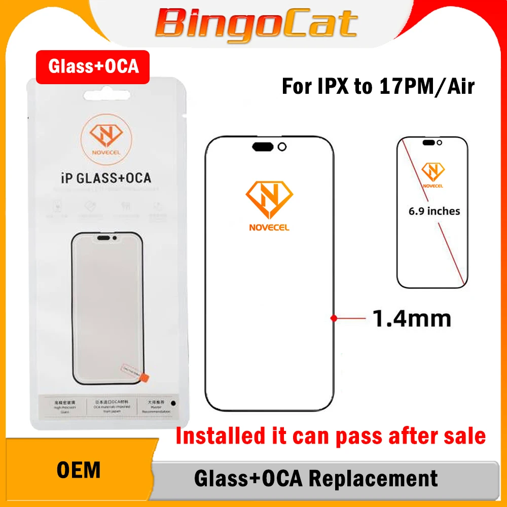 

NOVECEL 5pc 17Pro max 1:1 Silimar OEM Touch Screen Glass Panel With OCA Goose for iPhone 16 15 14 13 12 11 pro Max Replacement
