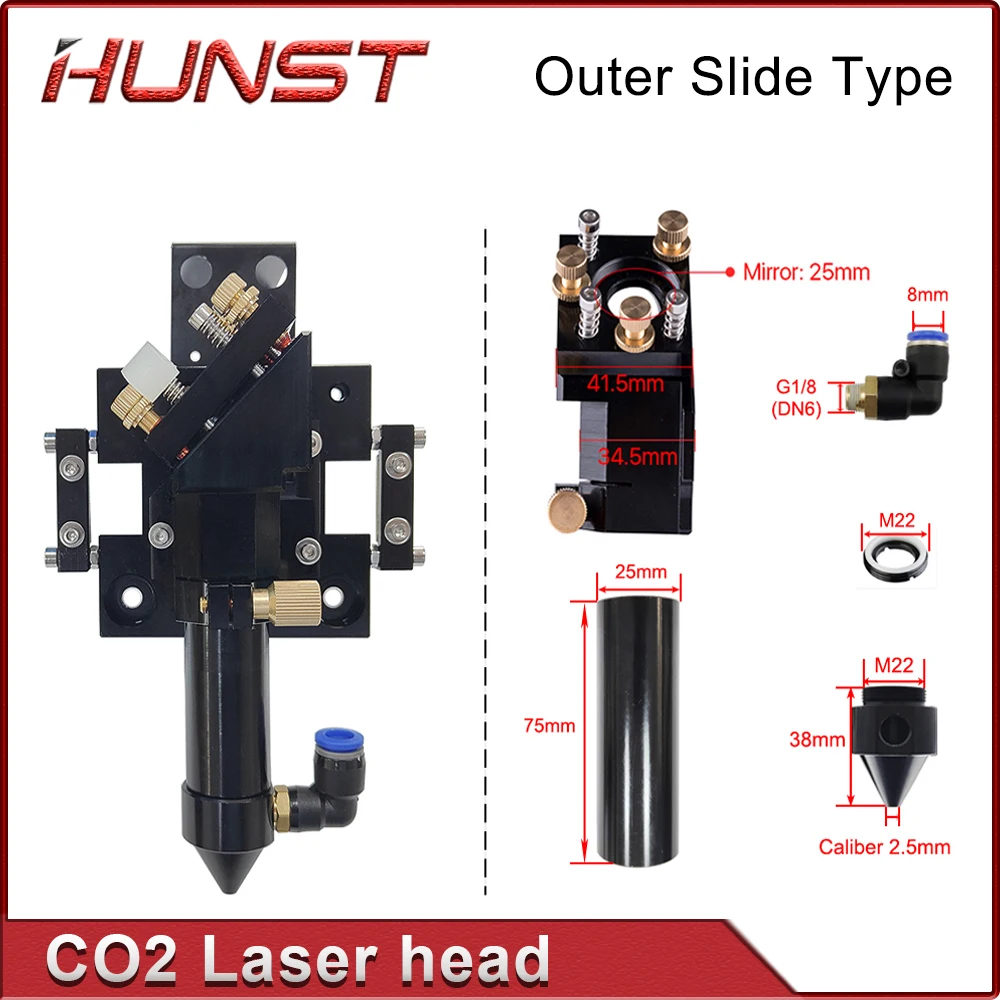 Imagem -03 - Cabeça Exterior do Laser do Trilho com Motor Deslizante Bocal da Assistência do ar para a Lente do Espelho D25 mm Diâmetro 20 mm fl 50.8 mm 63.5 mm 101.6 mm Hunst-co2