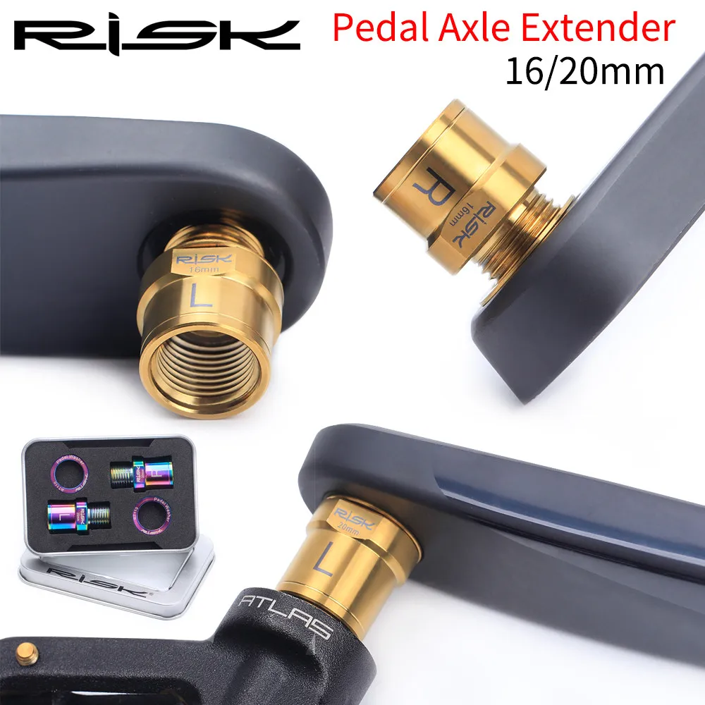 RISK 1 Pair 16mm/20mm Bicycle Pedal Axle Extenders Bolts Spacers Titanium Ti Alloy Axle Bolts For MTB Road Bike Colorful Parts