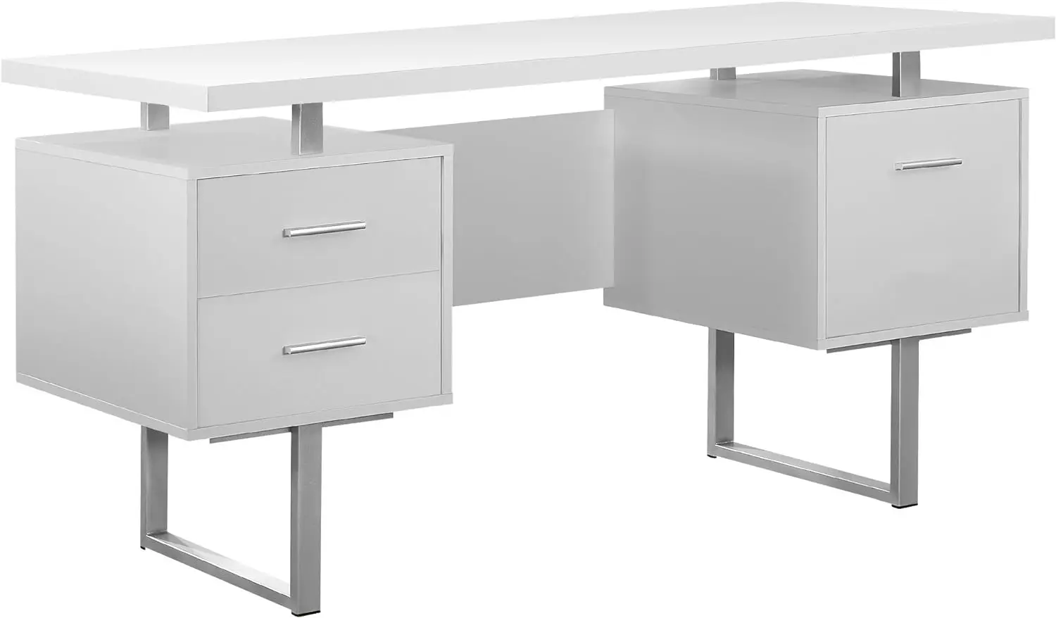 White Hollow-Core/Silver Metal Office Desk, 60-Inch
