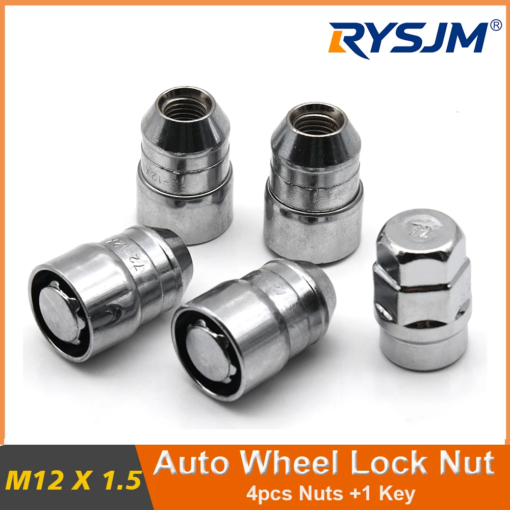 M12x1.5 Wheel Nut Car Parts Wheel Lock 4 nuts+1 key Replacement Tapered Seat Anti theft Security Auto Tire Wheel Bolts