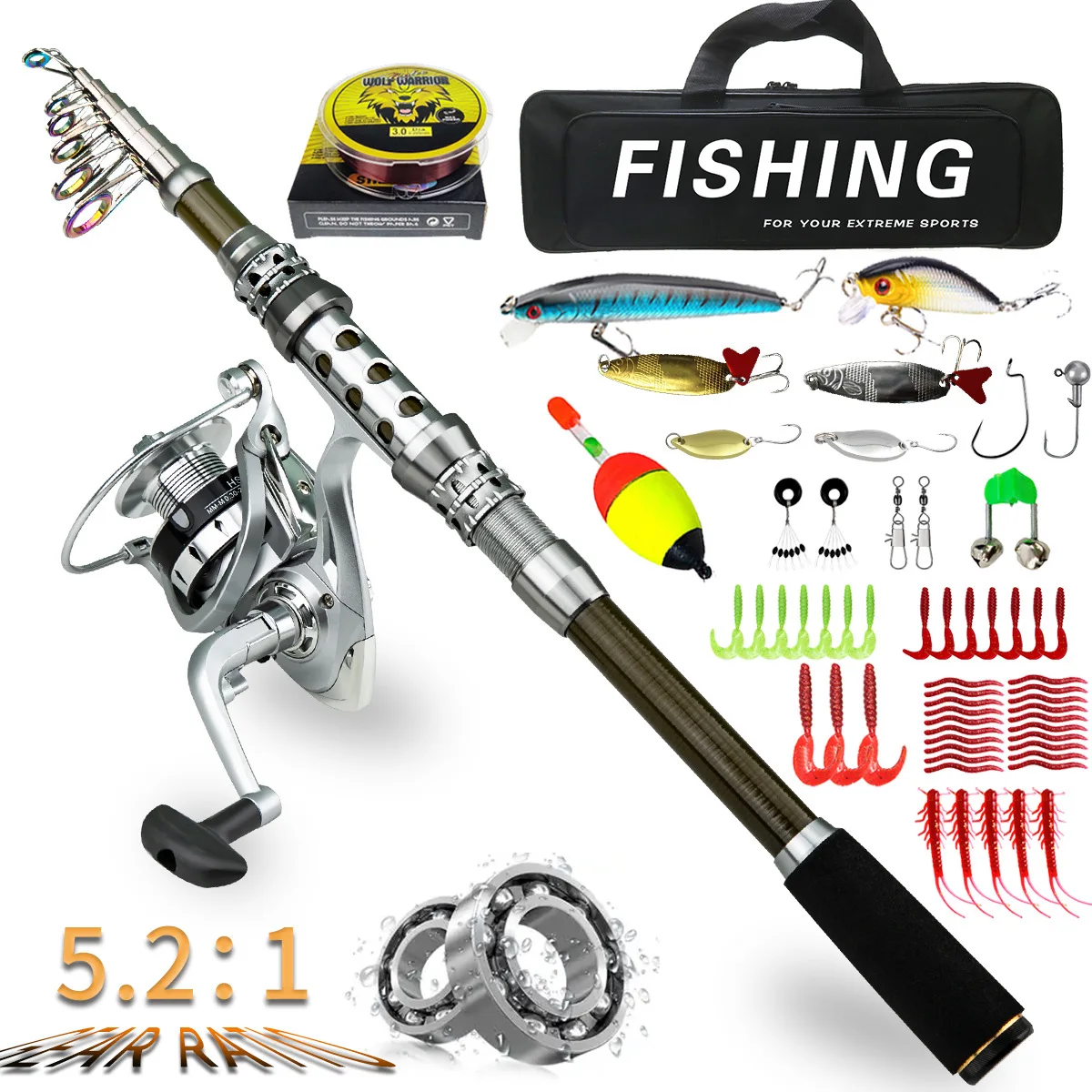 

Telescopic portable long throw rod wheel fishing gear, lure rod complete set, sea fishing soft bait fishing hook line