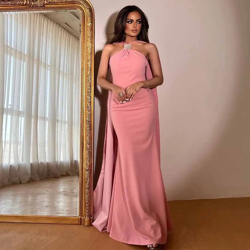 

Formal Women's Evening Dresses 2025 Jersey Sheath/Column Party Dress Lilac Sleeveless Pearls Watteau Train Celebrity Gown Long