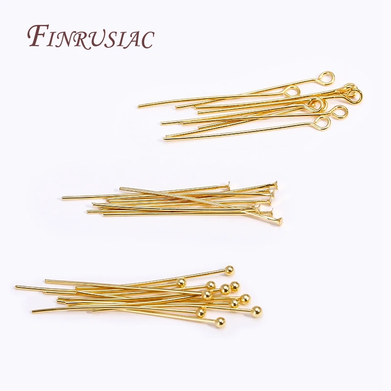 Supplies For Jewelry Wholesale 50pcs/lot 18K Gold Plated Eye Pin/Ball Head Pin/Flat Head Pin For DIY Jewelry Making