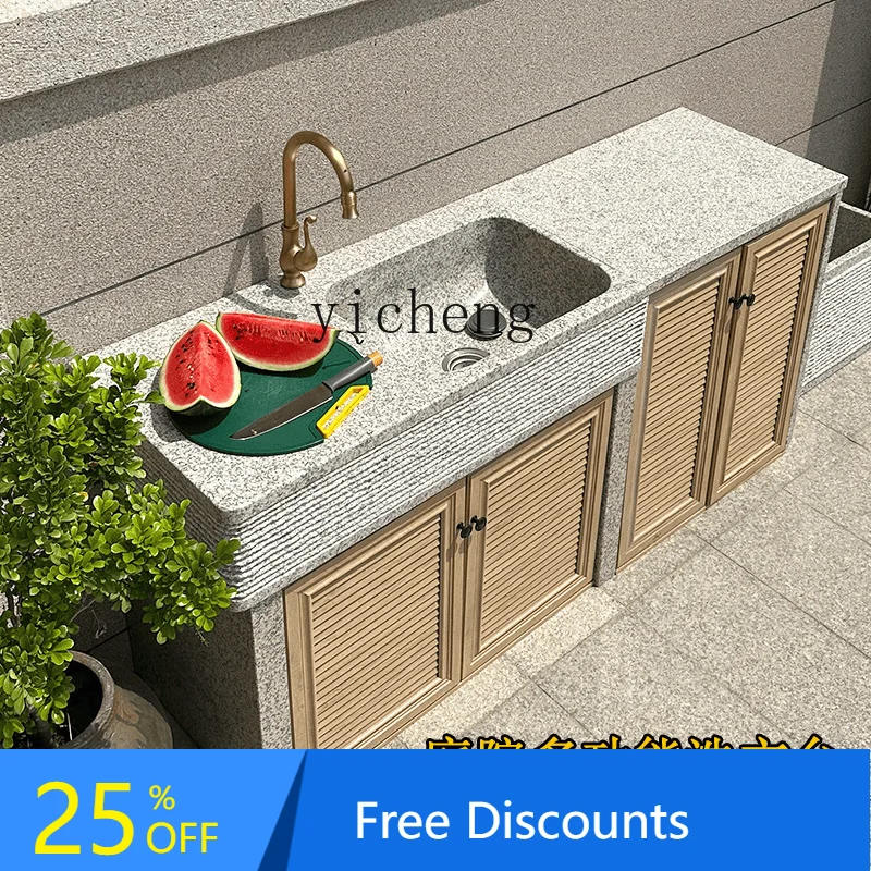 

Outdoor Courtyard Laundry Pool Basin Integrated Washbasin Cabinet Pool Workbench Marble Sink