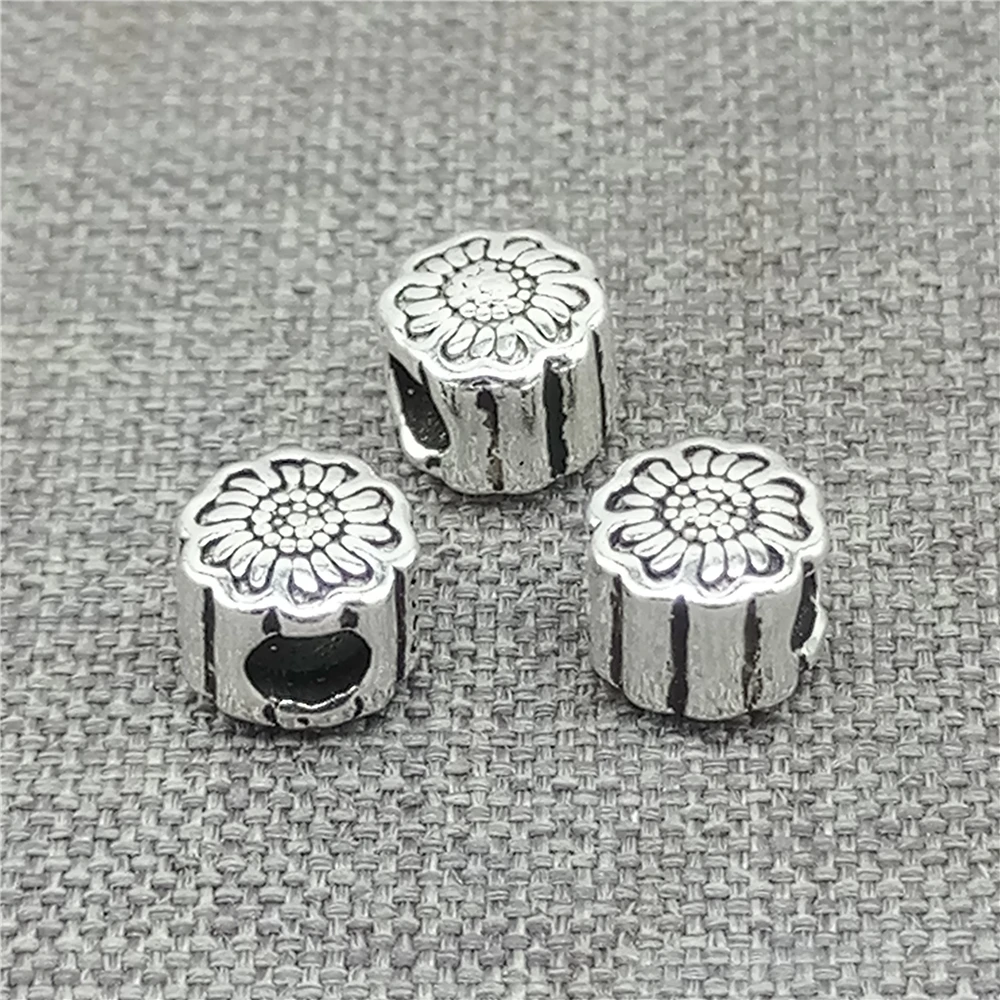 2pcs of 925 Sterling Silver Small Daisy Sunflower Beads 2-Sided for Bracelet Necklace 5.5mm