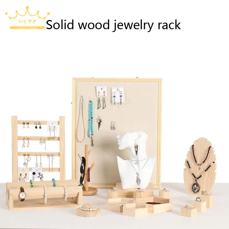 

Jewelry Shop Window Solid Wood Jewelry Display Rack Set Earring Hanger Ring Seat Bracelet Rack Jewelry Storage Rack