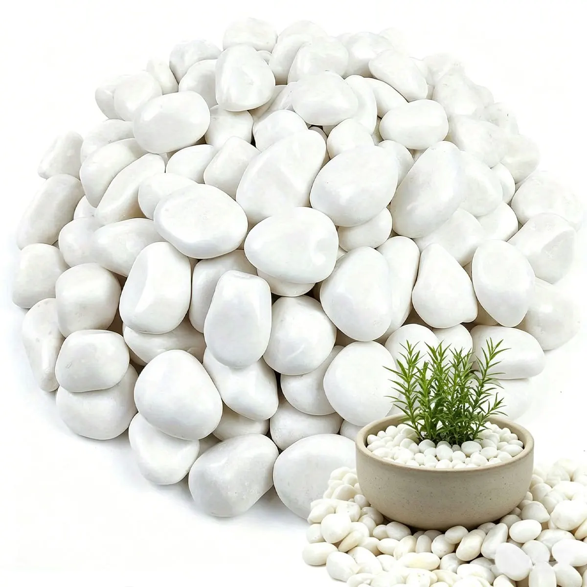 600g White High Polished Natural Pebbles 2-3cm – Decorative River Rocks for Courtyard, Plant Vases, Fish Tank Aquariums ZSY