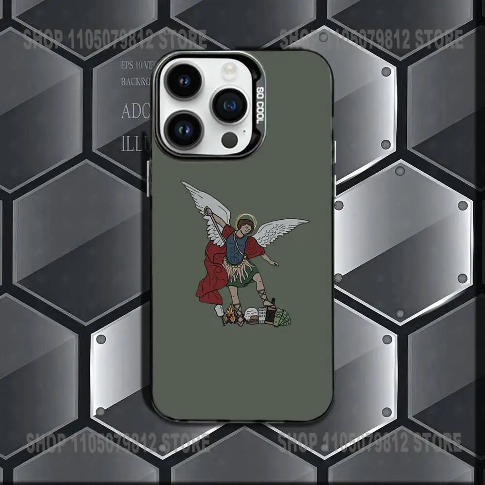 حافظة هاتف Archangel Michael Cross لهاتف iPhone 16,15,14,13,12,11,Mini,Pro,E,MAX غطاء مقاوم للصدمات من الحلوى السوداء غير اللامعة #6