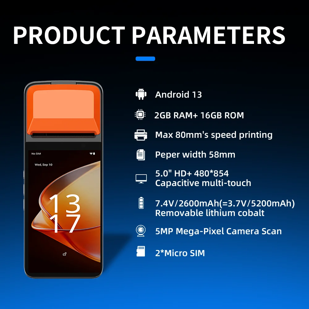 hit productAndroid 13 Mobile Handheld POS Terminal Machine with 80mm Printer Bluetooth Enabled