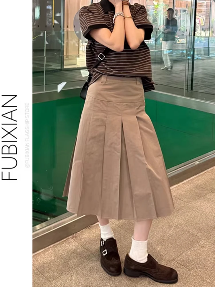 

Классическая ретро-юбка миди с высокой талией, повседневная, для работы, универсальная, цвета кофе и чая