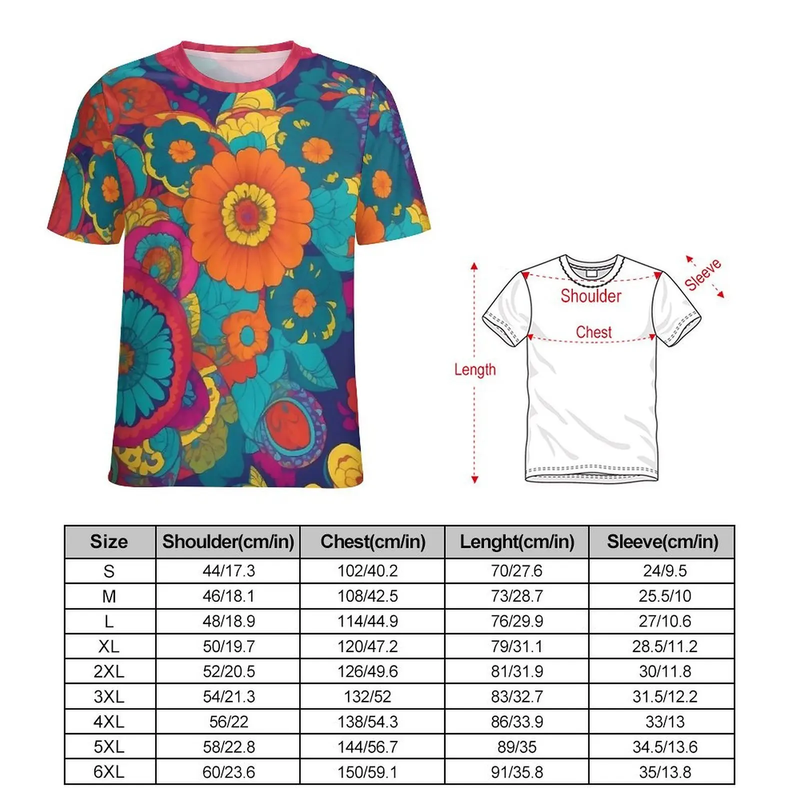 Flower Power T Shirt Colourful Floral Fashion T-Shirts Man Y2K Casual Tee Shirt Summer Short-Sleeve Graphic Clothes Big Size