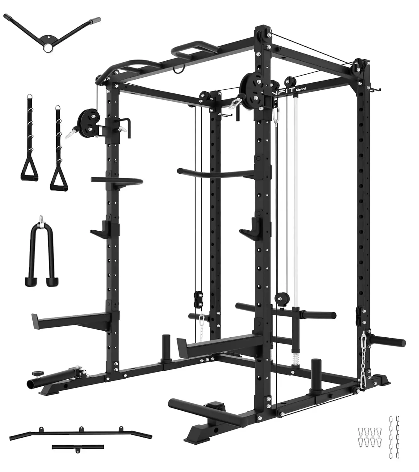 Eonfit E2 Power Cage，1500LB Squat Rack with Cable Crossover System.Multi-Function Power Rack for Home Gym.All-in-One, Custom