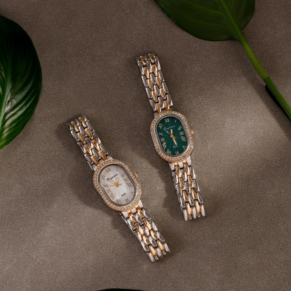 

Элегантные шикарные женские часы со стразами, овальный корпус, золотой, серебристый, альтернативный ремешок для часов, кварцевый механизм, подарок на день Святого Валентина