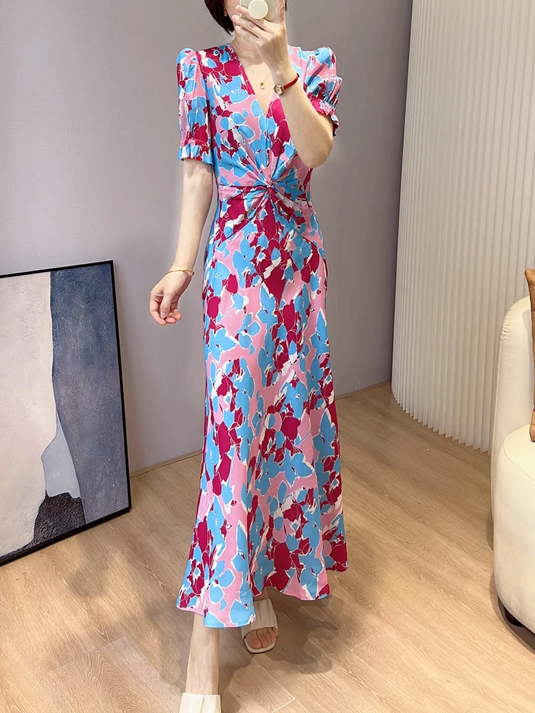 

Romantic Encounter Gentle Sakura Pink Waist-Cinching V-ne Spring Summer New Tea Break Dr Women's Ele Faion Dr