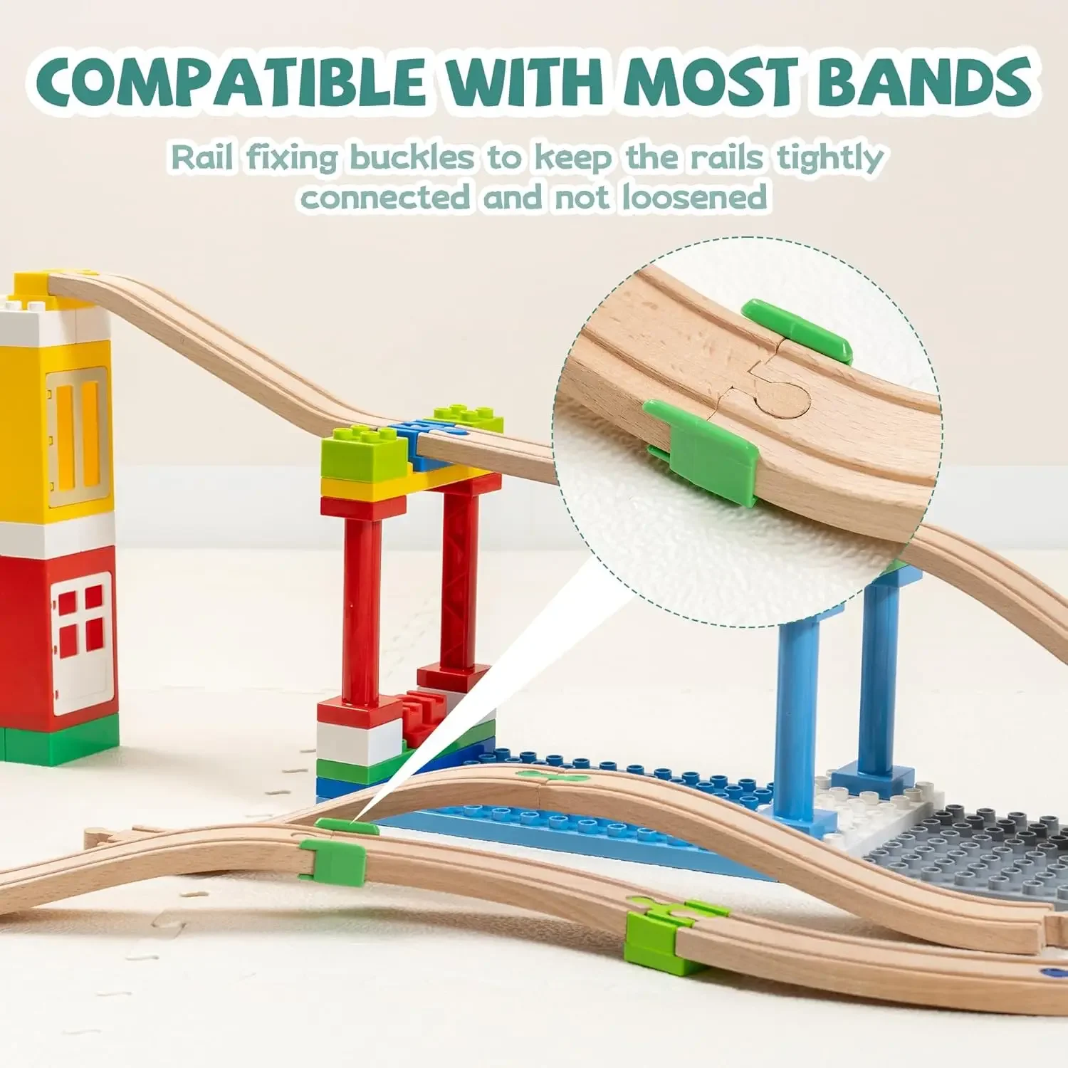 อุปกรณ์เสริมรางรถไฟไม้ 28 ชิ้นตัวเชื่อมต่อรางไม้เข้ากันได้กับแบรนด์ชั้นนำทั้งหมดของขวัญวันเกิดสำหรับเด็กผู้ชายเด็กผู้หญิงสุนัข