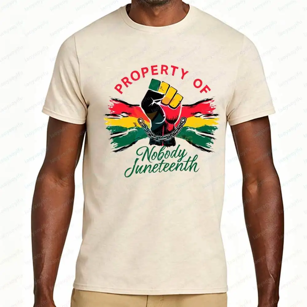 Juneteenth Property Of Nobody Fist Chain T-Shirt for Men Women African American Pride Rasta Color Graphic Tee Short Sleeve Tops