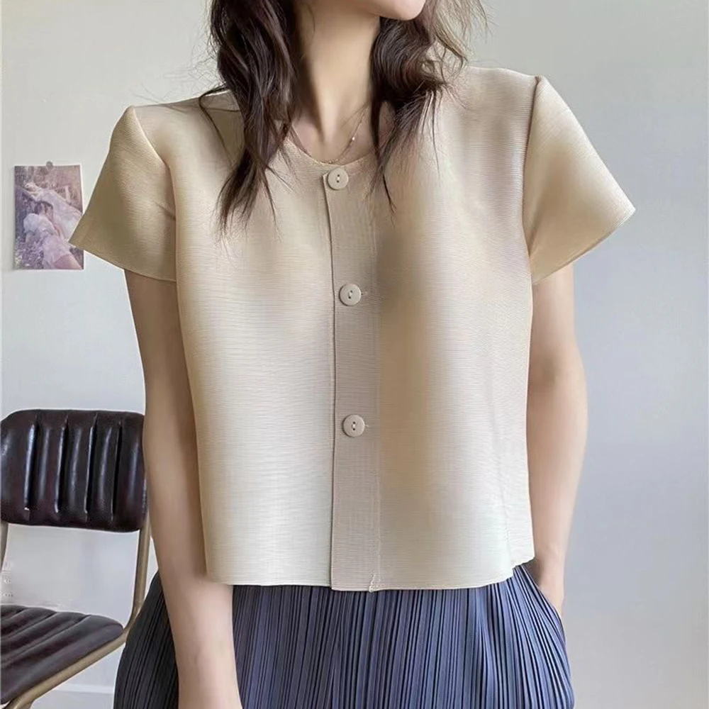 

Folded 2025 summer new cardigan thin jacket ultra short pleated sleeved top jackets for women harajuku coats