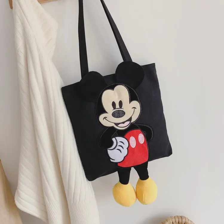 Disney Mickey Mouse Trend Handbags Casual Colorful bag mickey Minnie portable canvas bag handcuffs bag Woman School Bags