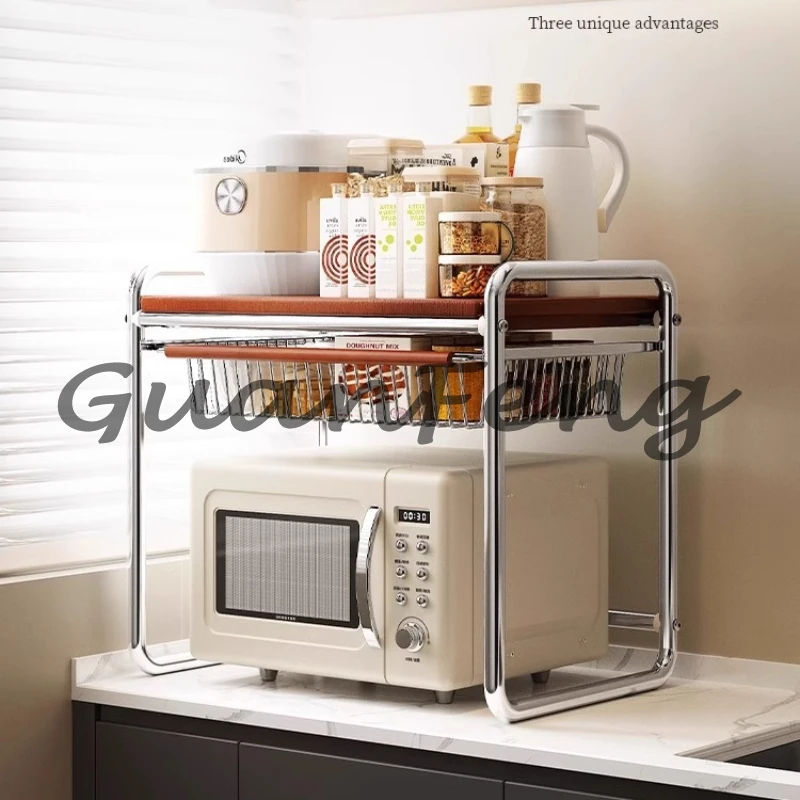 Vintage Microwave Stand Multi-Functional Kitchen Organizer Drawer-Equipped Rack for Cookware & Appliances Storage Shelf