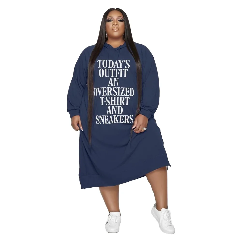 Plus Size Dress L-5xl Women Hoodies Letter Print Loose Casual Dress Pockets Winter Clothes Maxi Dresses Wholesale Dropshipping