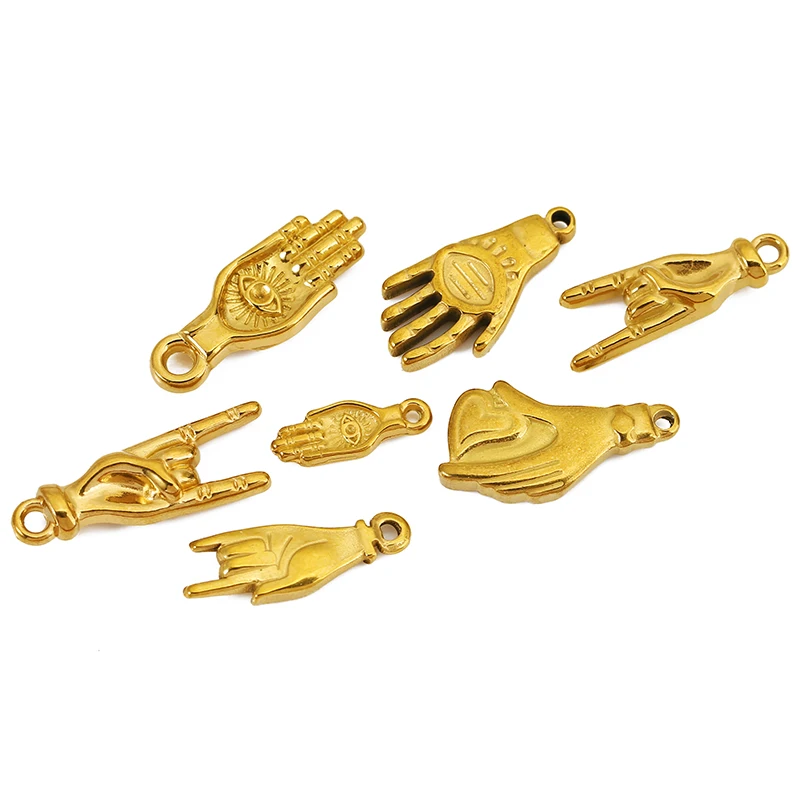 5pcs Stainless Steel Palm Eyes Hand Heart Charms Gold Plating for Women Bracelet Necklace Pendant DIY Jewelry Gift Supplies view 2