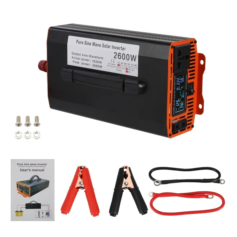 Pure Sine Wave Inverter 2600W DC 12V To AC 220V 50Hz  for Home RV Car Fan Phone Charger Power Invertor LED Voltage Converter