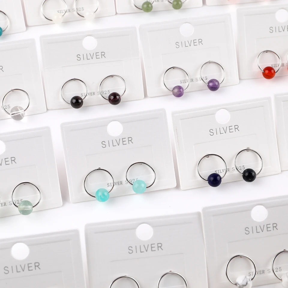 925 Sterling Silver Earrings Anti Allergic Natural Stone Round Yellow Crystal Amethyst Semi Precious Stone Jewelry Gift