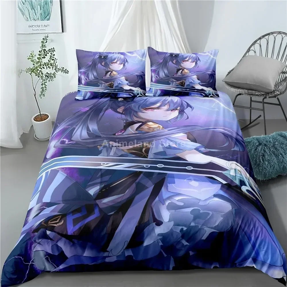 

3d Print Anime Genshin Impact Keqing Bedding Set Cartoons Duvet Cover Set Comforter Bed Linen For Children Boy Decor Bedclothes