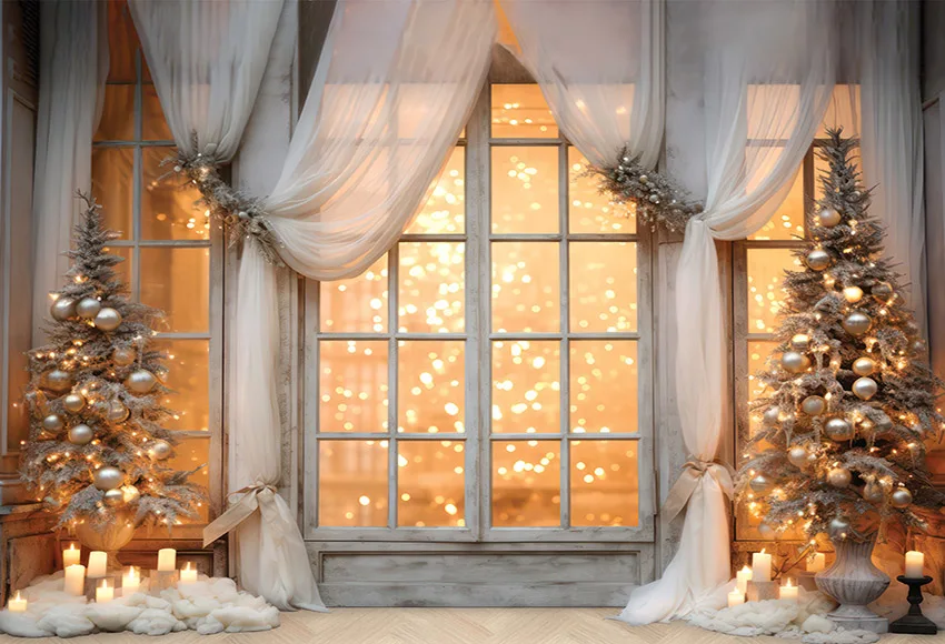 Mehofond Photography Background Winter Christmas House Window Glitter Xmas Tree Kids Family Portrait Decor Backdrop Photo Studio