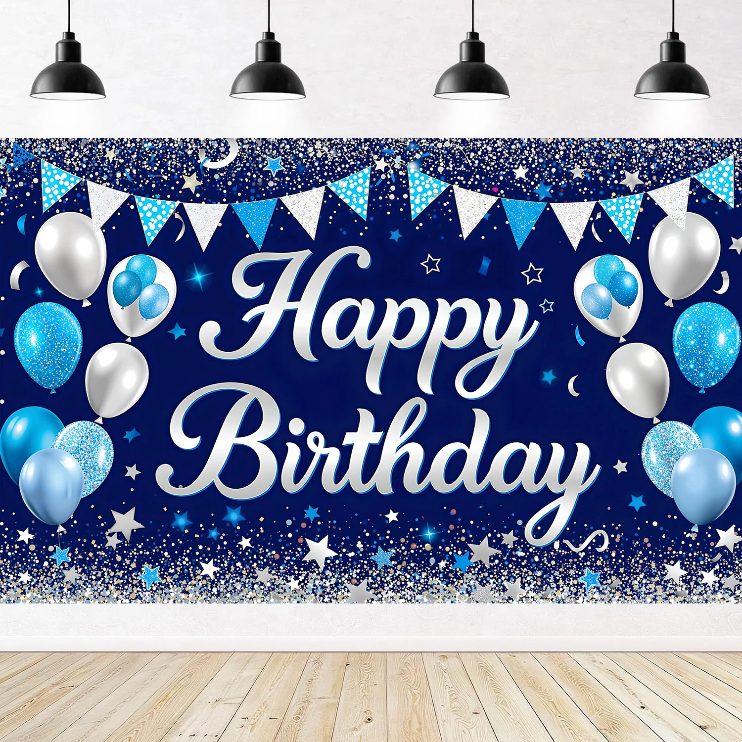 Birthday Decorations Backdrop Golden Blue Diamond Balloons Happy Birthday Party Celebration Background Birthday Party Supplies