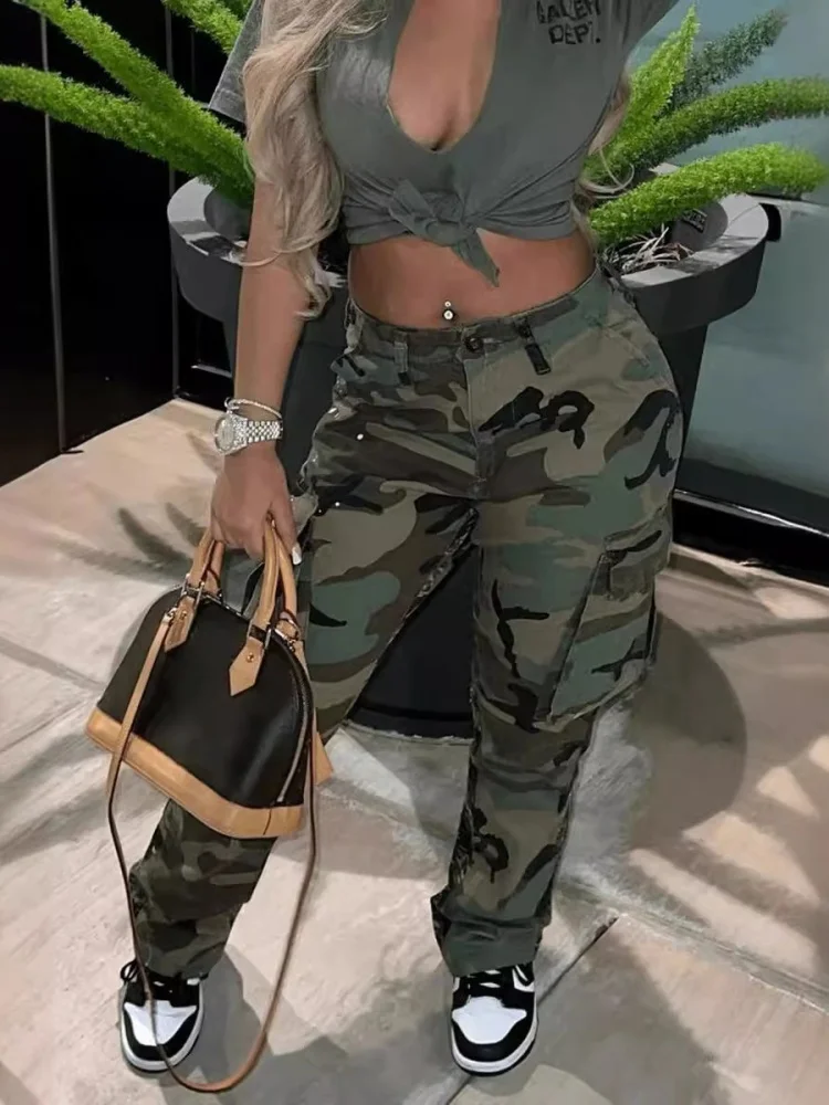 Wmstar Pants Women Wholesale 2025 Ins Style High Waisted Straight Leg Multi Color Camouflage Work Summer 2025 One Piece
