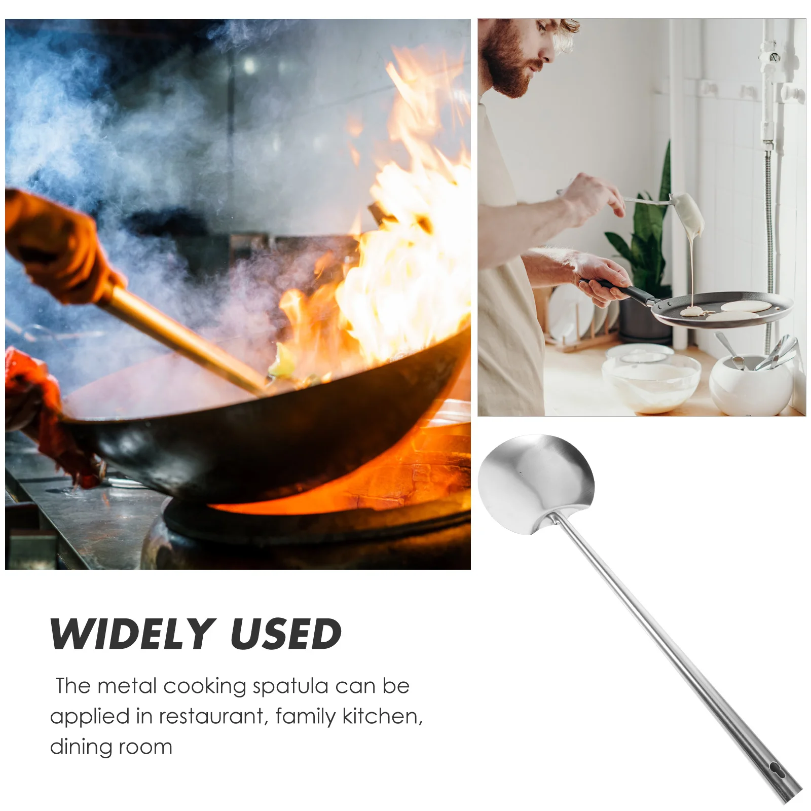 

Stainless Steel Wok Spatula Strong Material Long Handle Cooking Tool with Hanging Hole for Easy Storage Suitable for Various