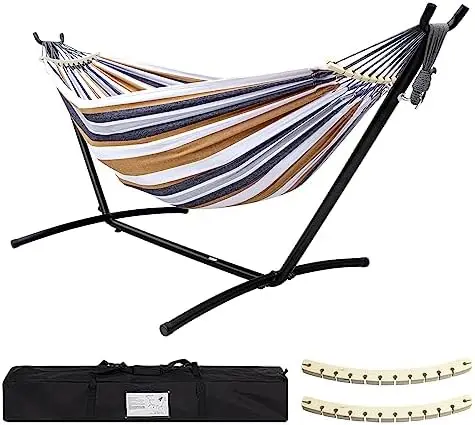 Hammock with Stand for Outside | 450lb Capacity Steel Stand, Premium Carry Bag Included and Two Anti Roll Balance Beam