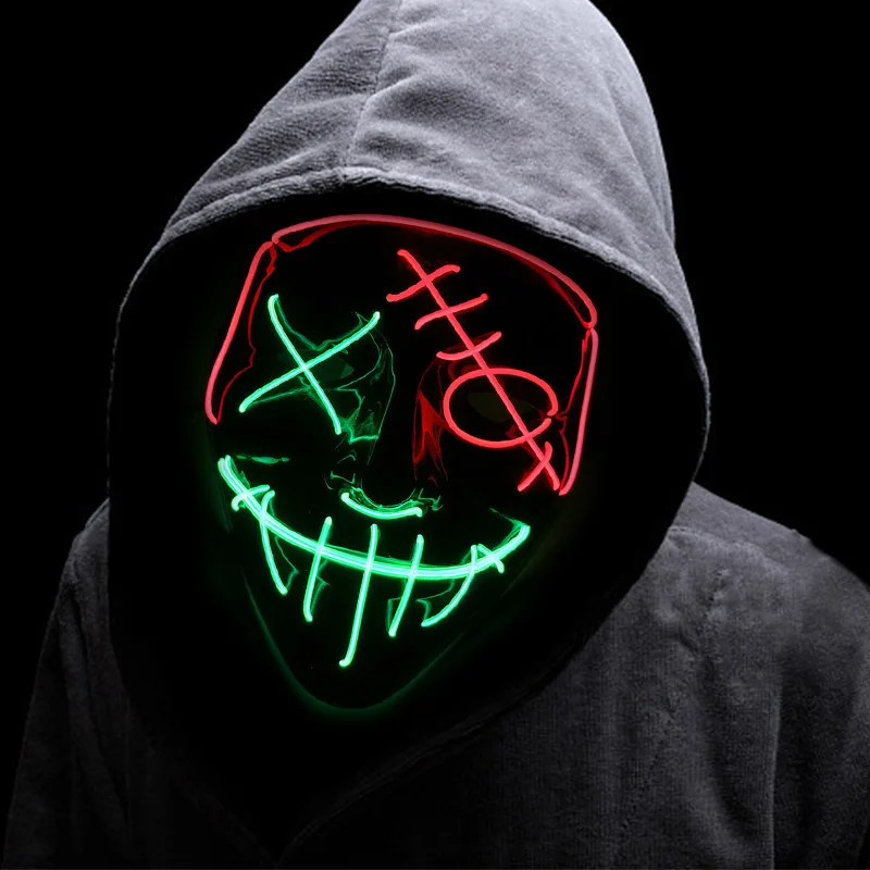 Wireless LED V Mask Halloween Masquerade Party Horror Light Props Neon Glow Cosplay Marshmallow Clown Killer Scary Mask