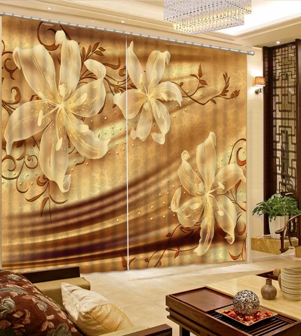 3d Curtains Blackout Shade Window Curtains The golden flower Bedroom Living Room Kitchen Home Textile Luxury 3D Window Curtains