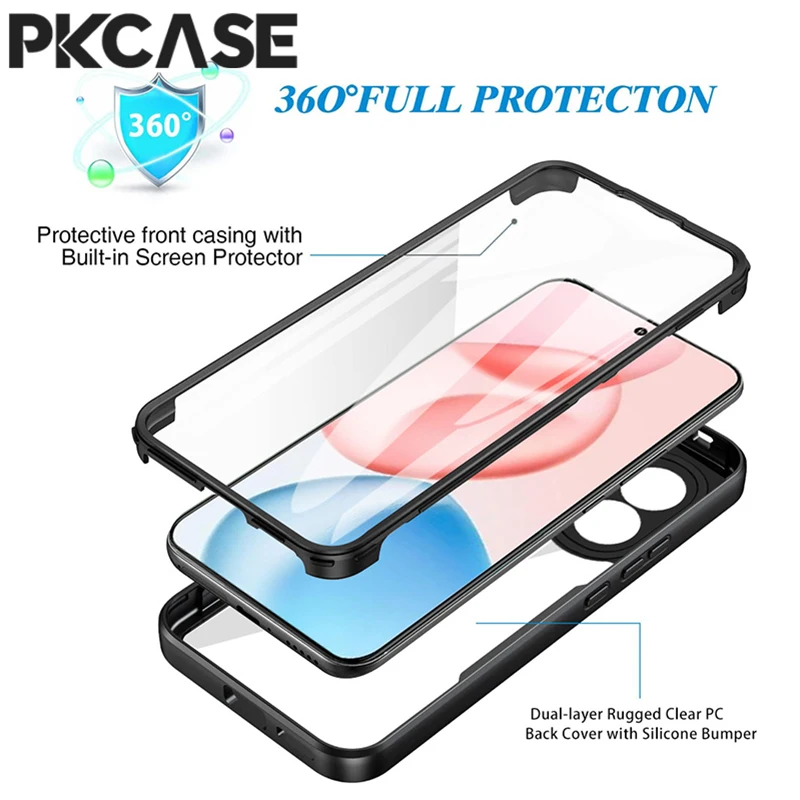 Etui PKCASE 360 z pełną ochroną ekranu do Honor 400 Pro Smart Lite X70 X7d X9d X5c Plus, odporne na wstrząsy, z pełnym pokryciem. — zdjęcie produktu 6