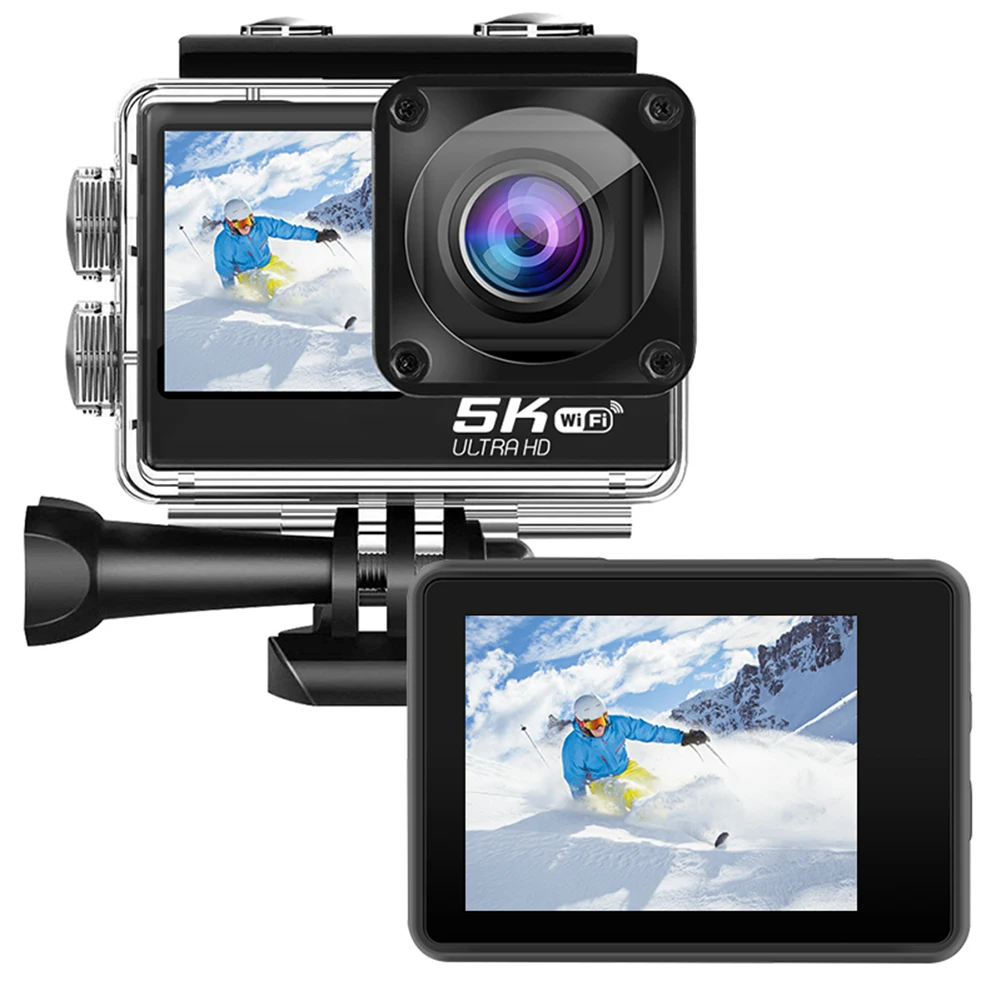 Dual Screen Camera 4K 60FPS Video Recording Camera 170° Wide Angle Underwater Camera 2.0Inch Touch Screen with Remote Control