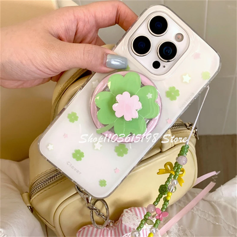 귀여운 회전 행운의 네잎 클로버 마그네틱 홀더 그립 톡 그립톡 폰 홀더 스탠드 아이폰, 아이패드, 맥세이프 스마트톡용