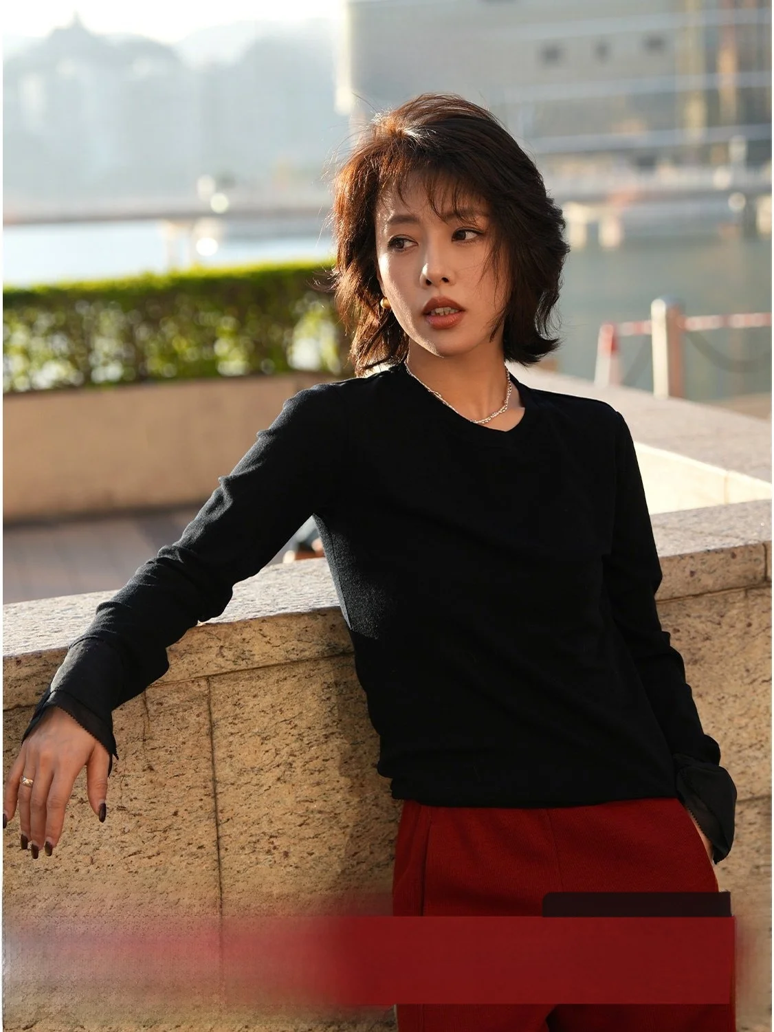 

Pure Color Simple Wool Long Sve round Ne Slim Fit Base irt DWASTF085 Hong Kong Sle Women's Knitted Sweater