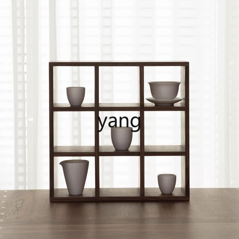 

LH Desktop Tea Set Storage Rack Solid Wood Nine-Grid Master Cup Display Organizer