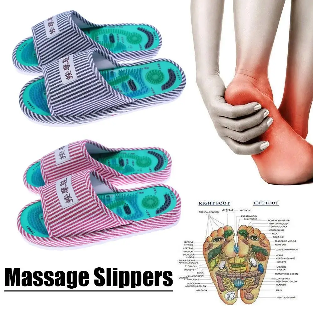 

Массажная обувь для акупунктурных точек ног, тапочки для магнитной терапии, домашняя обувь с полосатым узором для женщин и мужчин ﻿